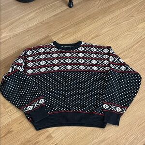 Claiborne  Men’s Black and White Nordic 100% cotton Crewneck Sweater size XL